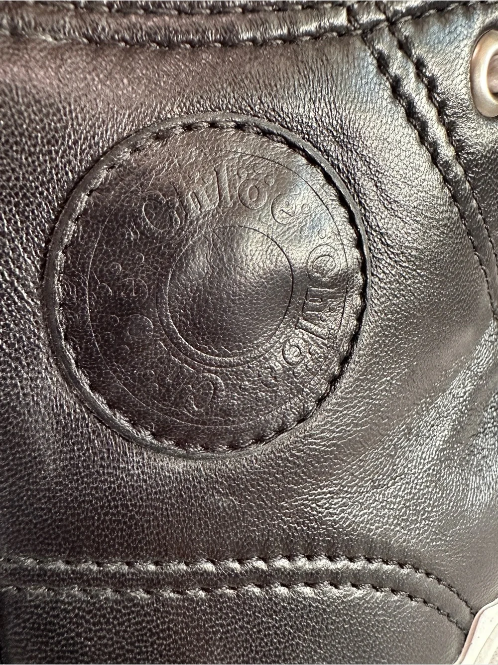 RARE NIB Chloé Black Lambskin Leather High-Top Sneakers with scalloped sole